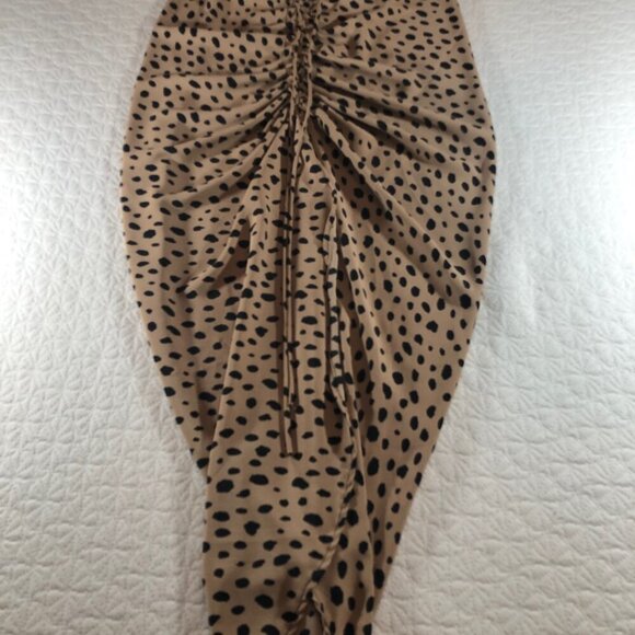 Miou Muse ruched front midi skirt women Size Large New With Tags Tan Leopard - Picture 7 of 7